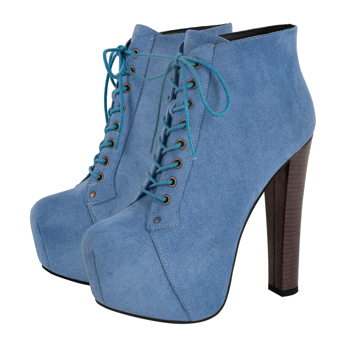 Blue Suede Platform Chunky Heel Ankle Boots - Onlymaker Recommended