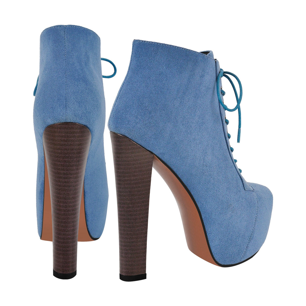 Blue Suede Platform Chunky Heel Ankle Boots - Onlymaker Recommended