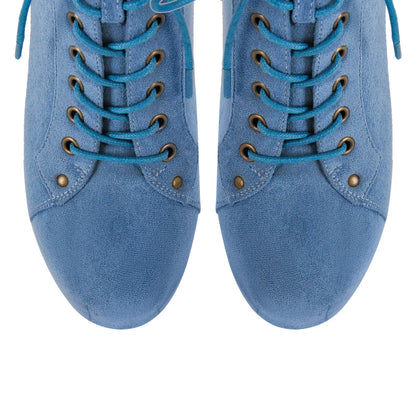Blue Suede Platform Chunky Heel Ankle Boots - Onlymaker Recommended