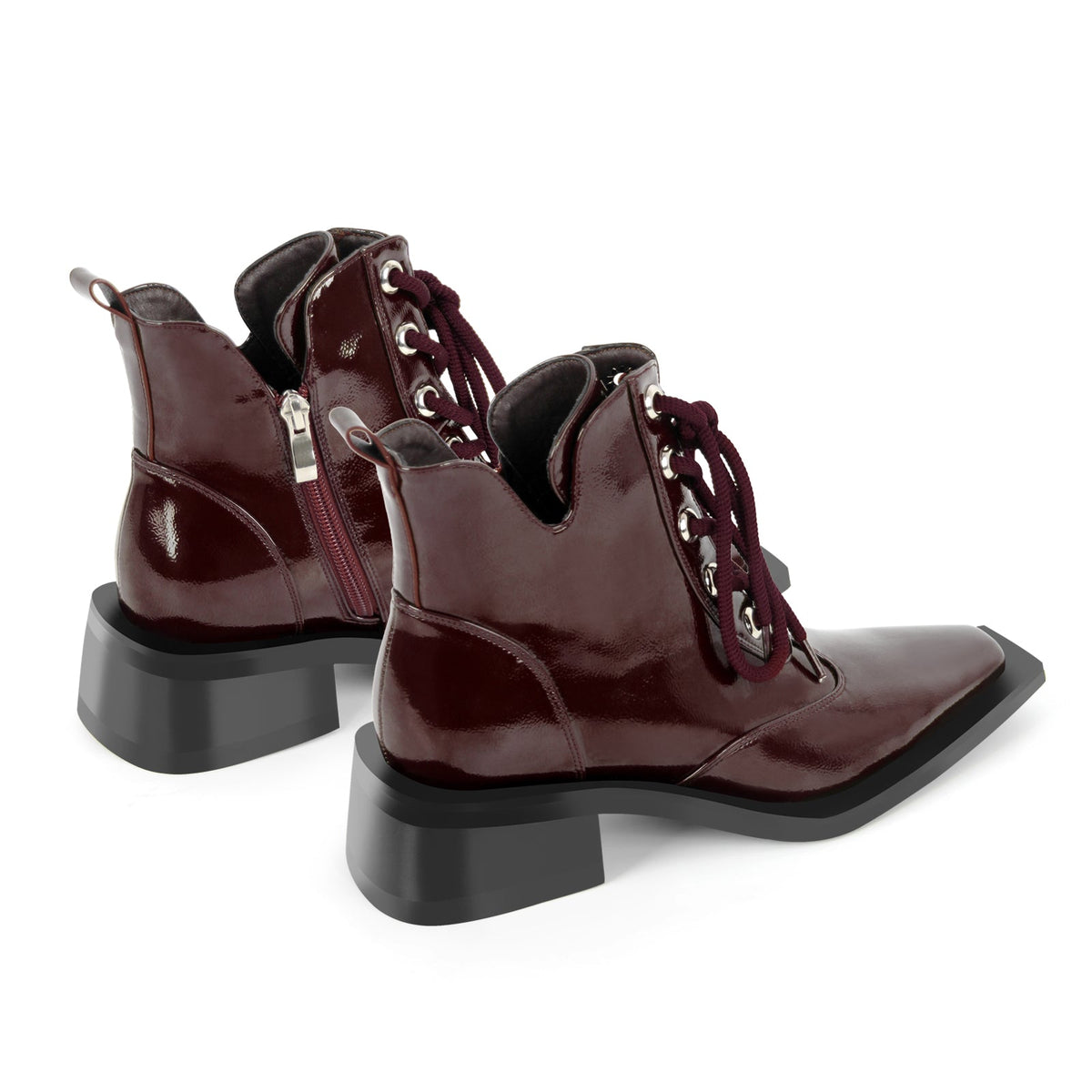 Square Toe Lace-up Chunky Heel Ankle Boots - Onlymaker New