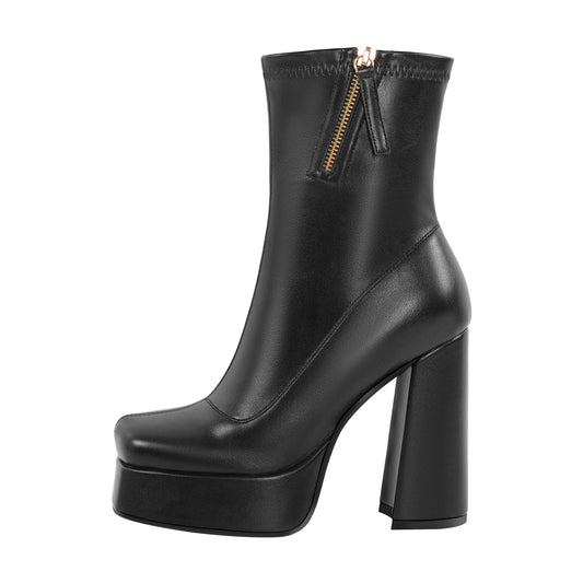Square Toe Chunky Platform Zipper Ankle Boots - Onlymaker Sale