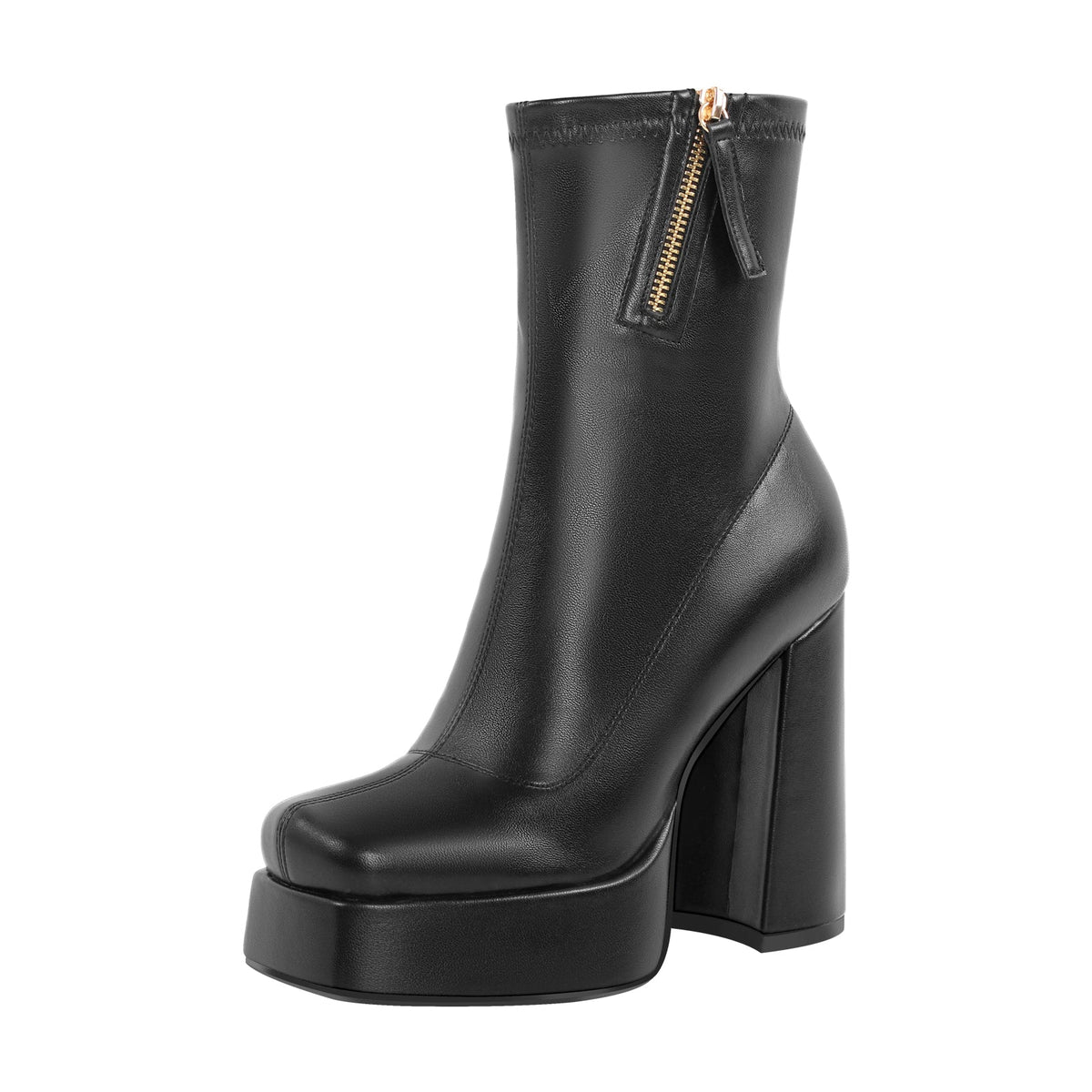 Square Toe Chunky Platform Zipper Ankle Boots - Onlymaker Sale
