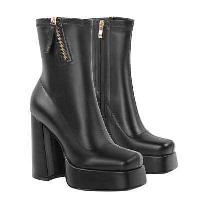 Square Toe Chunky Platform Zipper Ankle Boots - Onlymaker Sale