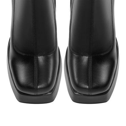 Square Toe Chunky Platform Zipper Ankle Boots - Onlymaker Sale