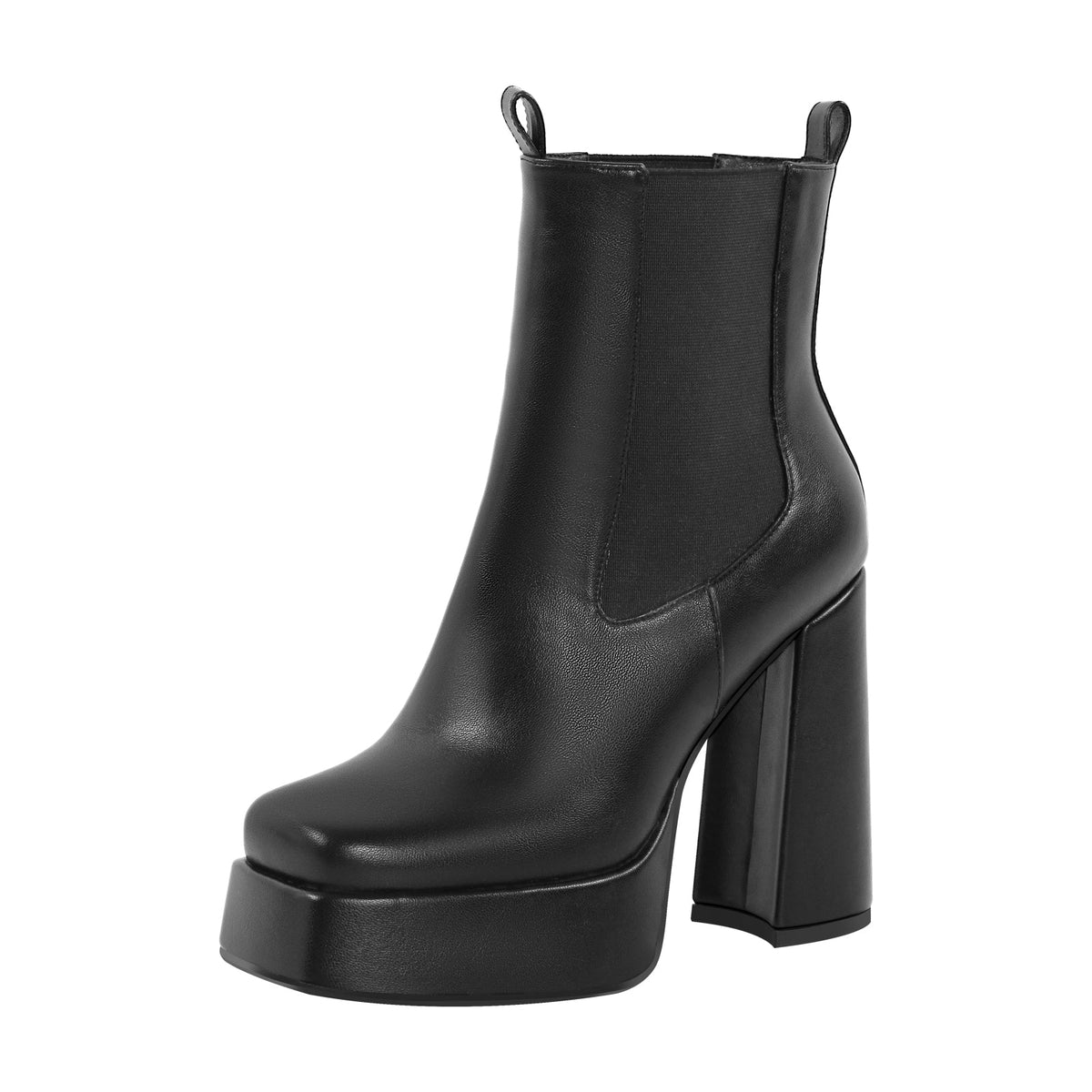 Black Square Toe Platform Chunky Heel Ankle Boots - Onlymaker Essential