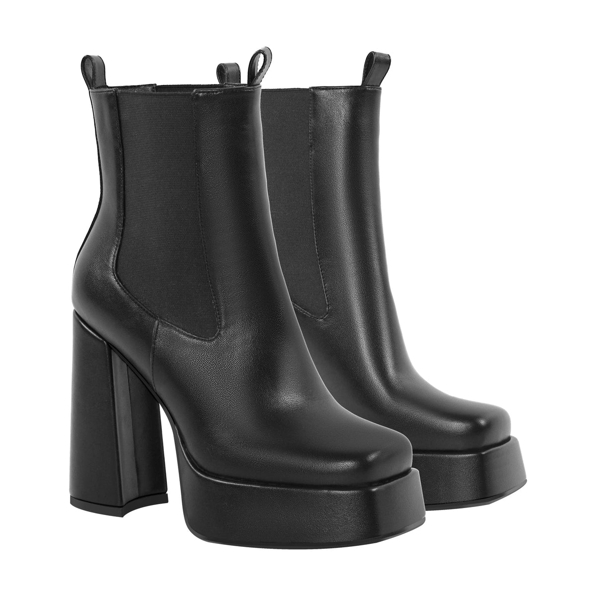 Black Square Toe Platform Chunky Heel Ankle Boots - Onlymaker Essential