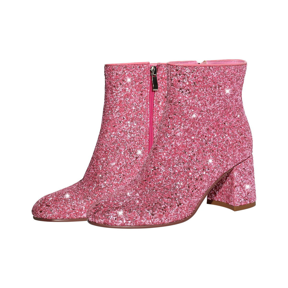 Round Toe Glitter Chunky Heel Ankle Boots - Onlymaker Great Value