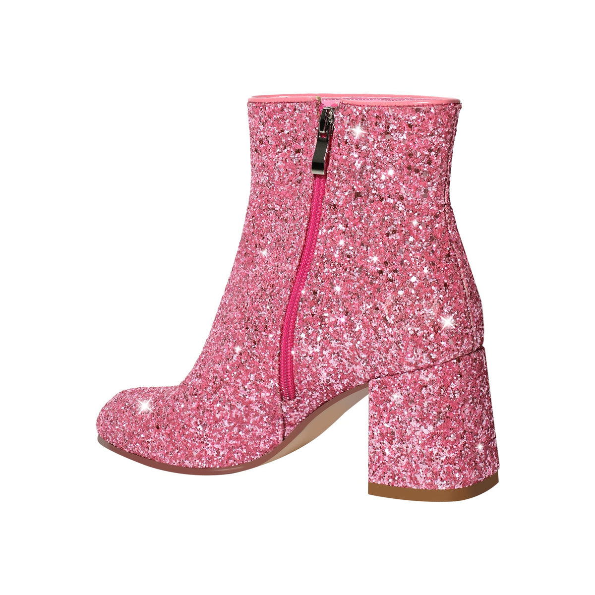 Round Toe Glitter Chunky Heel Ankle Boots - Onlymaker Great Value