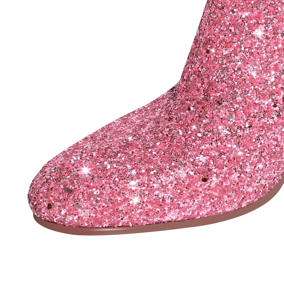 Round Toe Glitter Chunky Heel Ankle Boots - Onlymaker Great Value