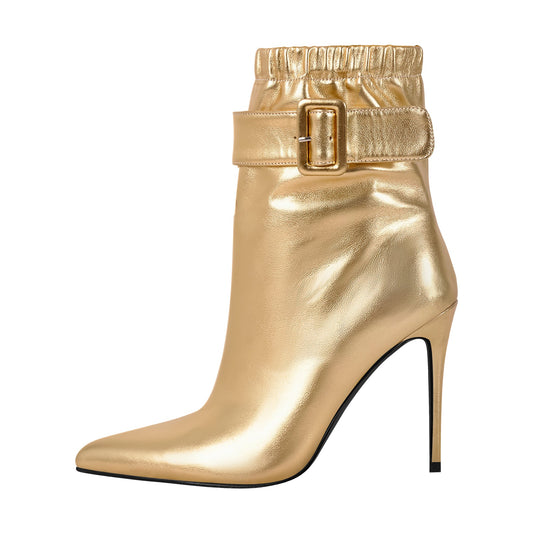 Pointed Toe Buckle Strap Stiletto Ankle Boots - Onlymaker Customer Favorite