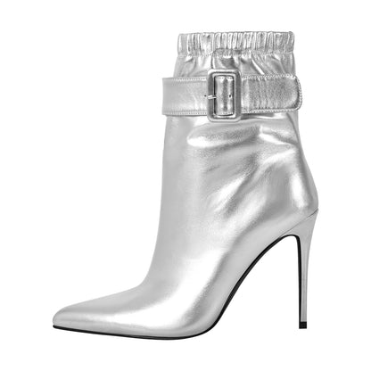 Pointed Toe Buckle Strap Stiletto Ankle Boots - Onlymaker Customer Favorite