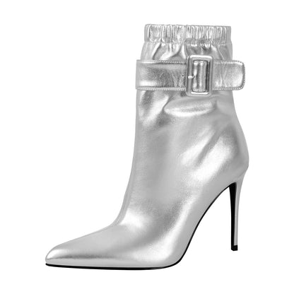 Pointed Toe Buckle Strap Stiletto Ankle Boots - Onlymaker Customer Favorite