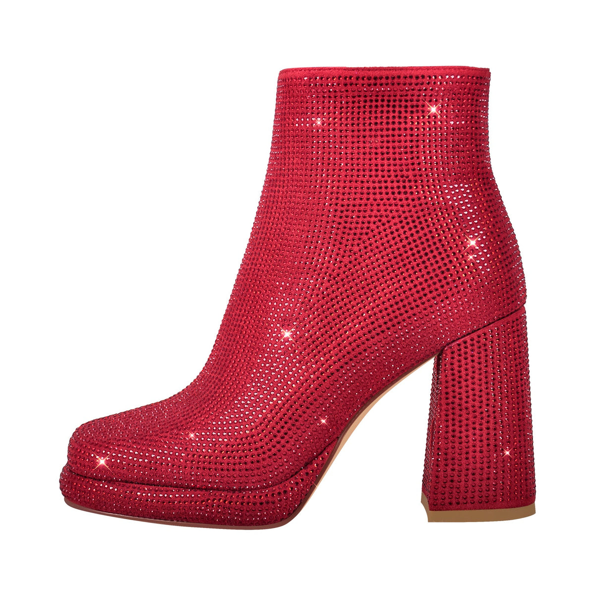 Square Toe Rhinestone Platform Ankle Boots - Onlymaker Premium