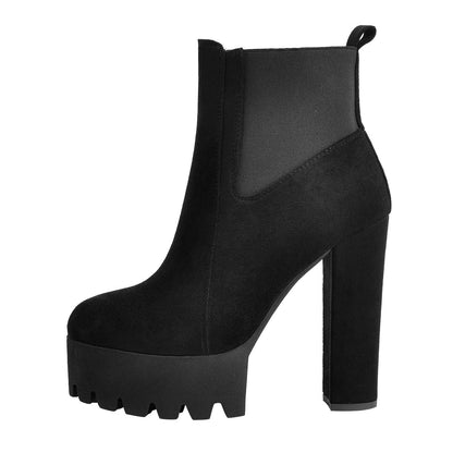 Black Suede Chunky High Heel Ankle Boots - Onlymaker Deals