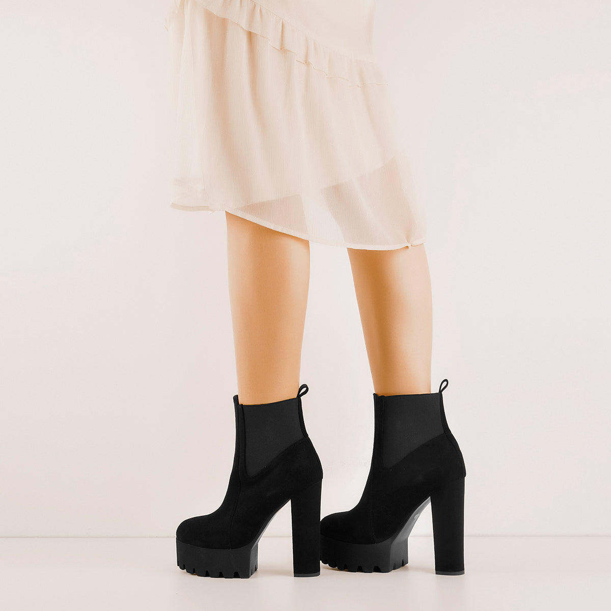 Black Suede Chunky High Heel Ankle Boots - Onlymaker Deals