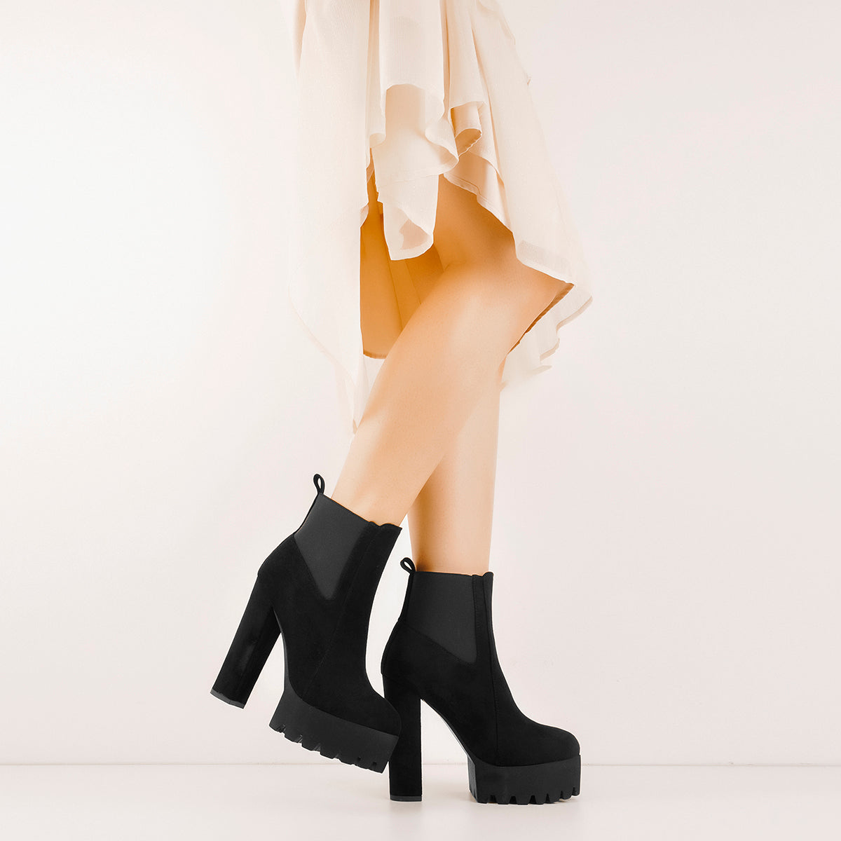 Black Suede Chunky High Heel Ankle Boots - Onlymaker Deals