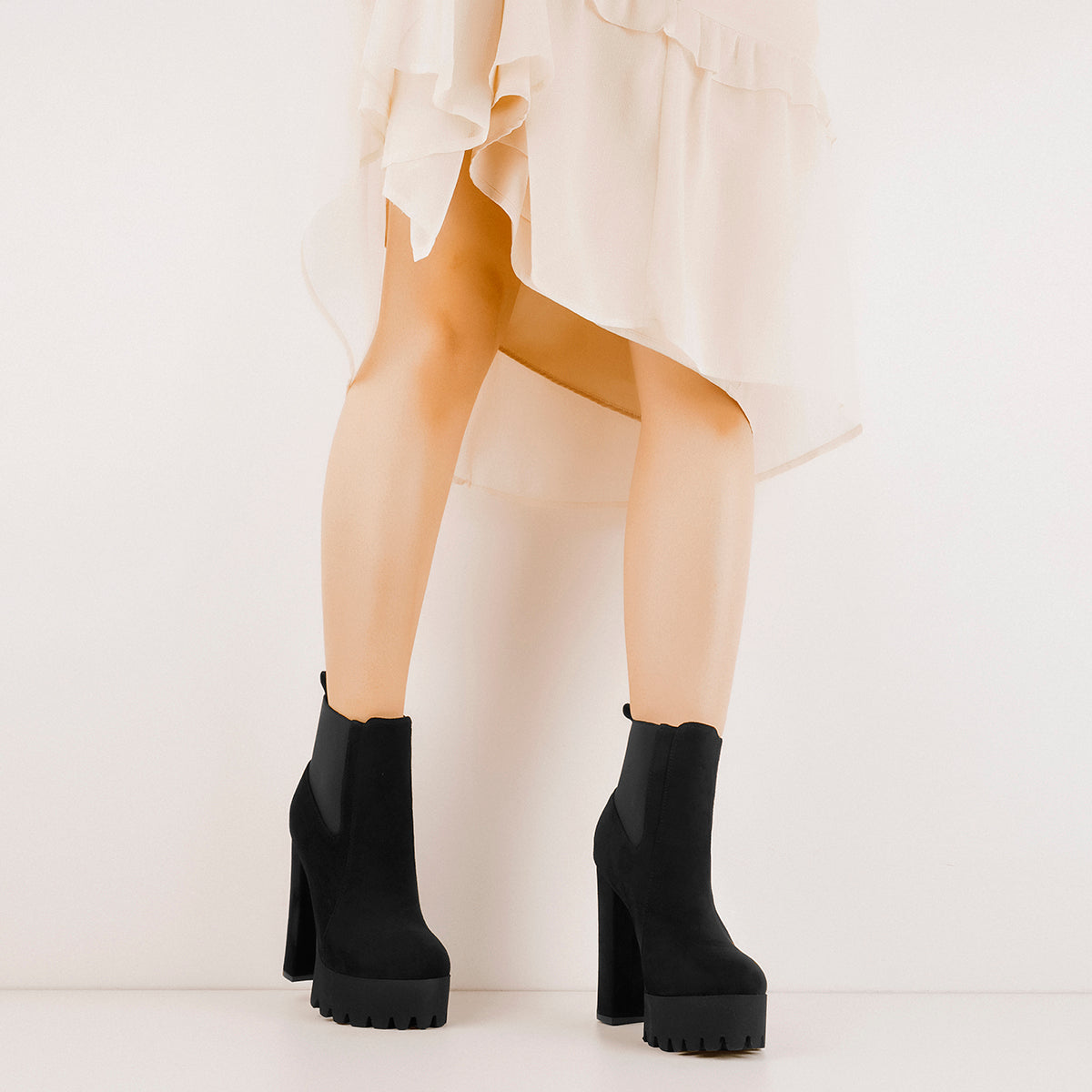 Black Suede Chunky High Heel Ankle Boots - Onlymaker Deals