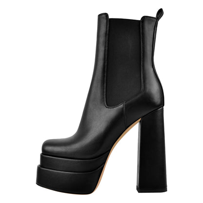 Double Platform Elastic Zipper Chunky Heel Ankle Boots - Onlymaker Recommended