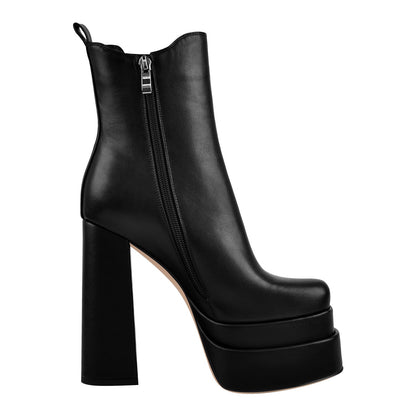 Double Platform Elastic Zipper Chunky Heel Ankle Boots - Onlymaker Recommended