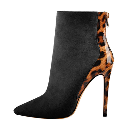 Red Suede Patent Leather Stitching Pointed Toe Ankle boots - Onlymaker Top Pick