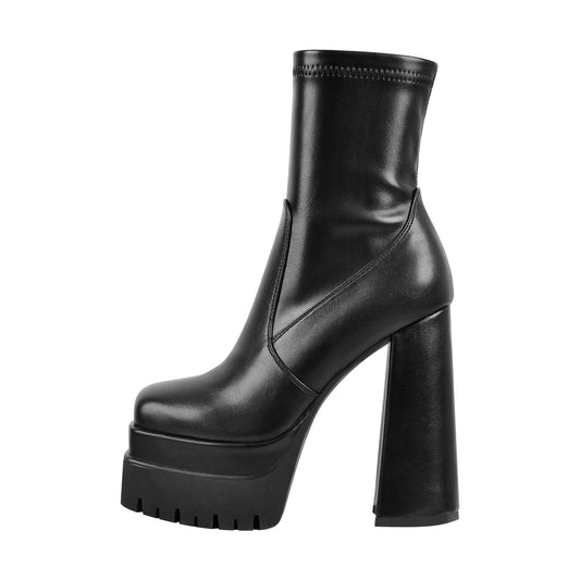Double Platform Zipper Chunky Heel Ankle Boots - Onlymaker Signature