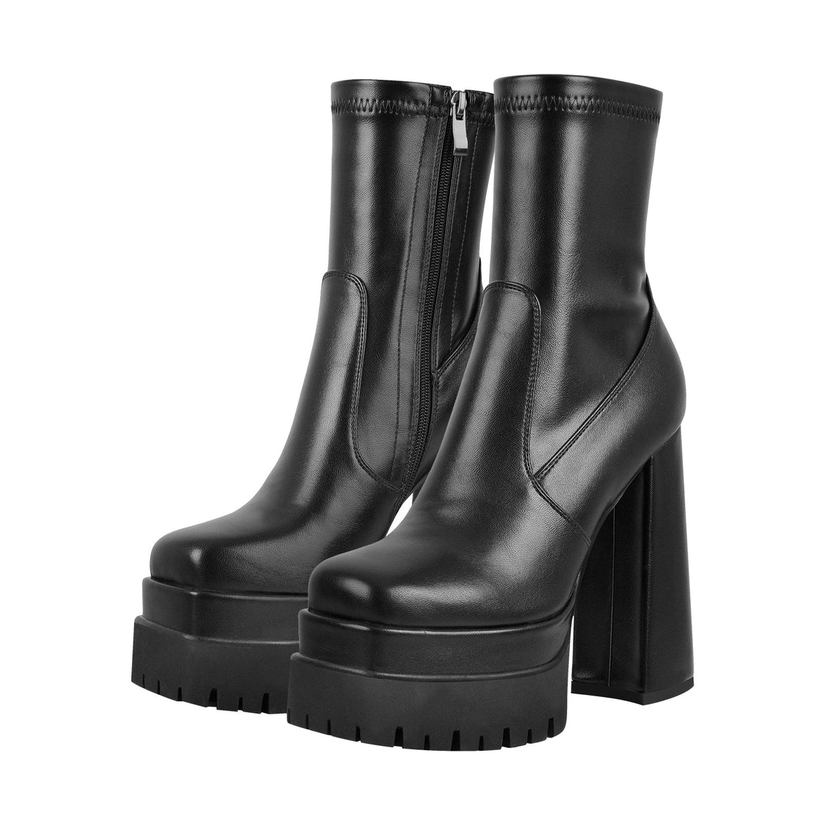 Double Platform Zipper Chunky Heel Ankle Boots - Onlymaker Signature