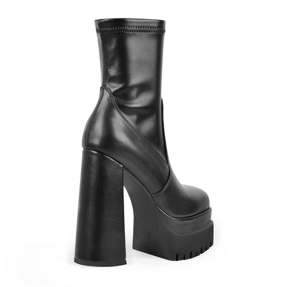 Double Platform Zipper Chunky Heel Ankle Boots - Onlymaker Signature