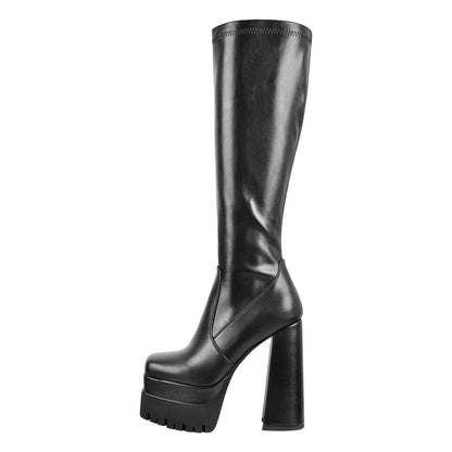 Double Platform Chunky Heel Knee High Boots - Onlymaker Value