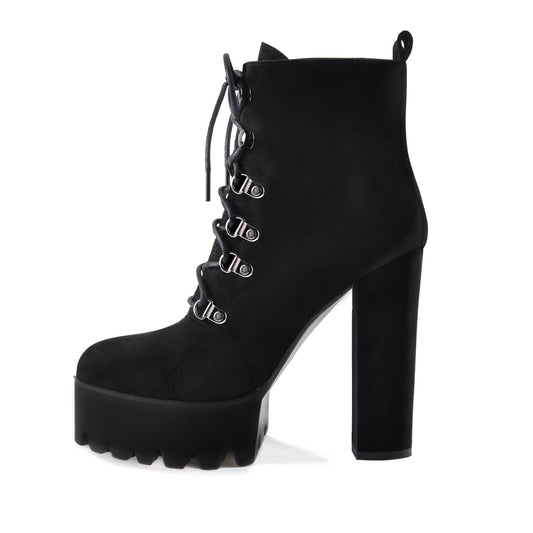 Black Heeled Work Boots Cool Booties - Onlymaker Trusted