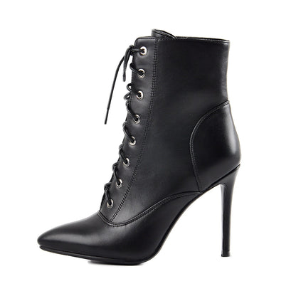 Pointy Toe Lace up Stiletto High Heel Ankle Boots - Onlymaker Customer Favorite