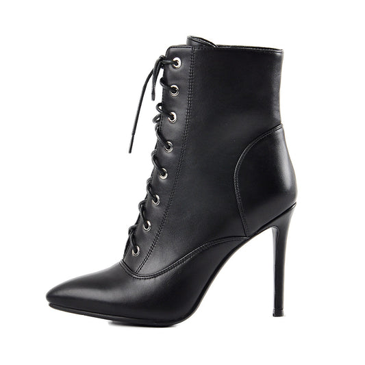 Pointy Toe Lace up Stiletto High Heel Ankle Boots - Onlymaker Customer Favorite