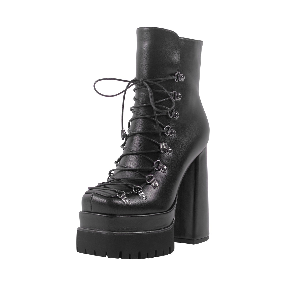 Double Platform Side Zipper Lace-up Ankle Boots - Onlymaker Best Price