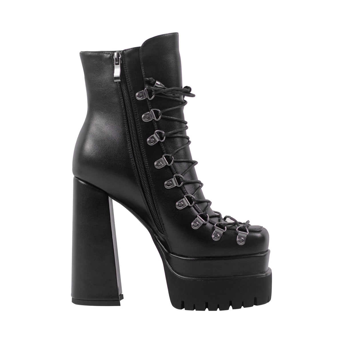 Double Platform Side Zipper Lace-up Ankle Boots - Onlymaker Best Price