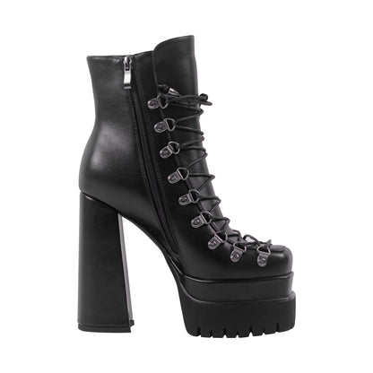 Double Platform Side Zipper Lace-up Ankle Boots - Onlymaker Best Price