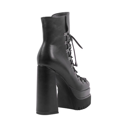Double Platform Side Zipper Lace-up Ankle Boots - Onlymaker Best Price