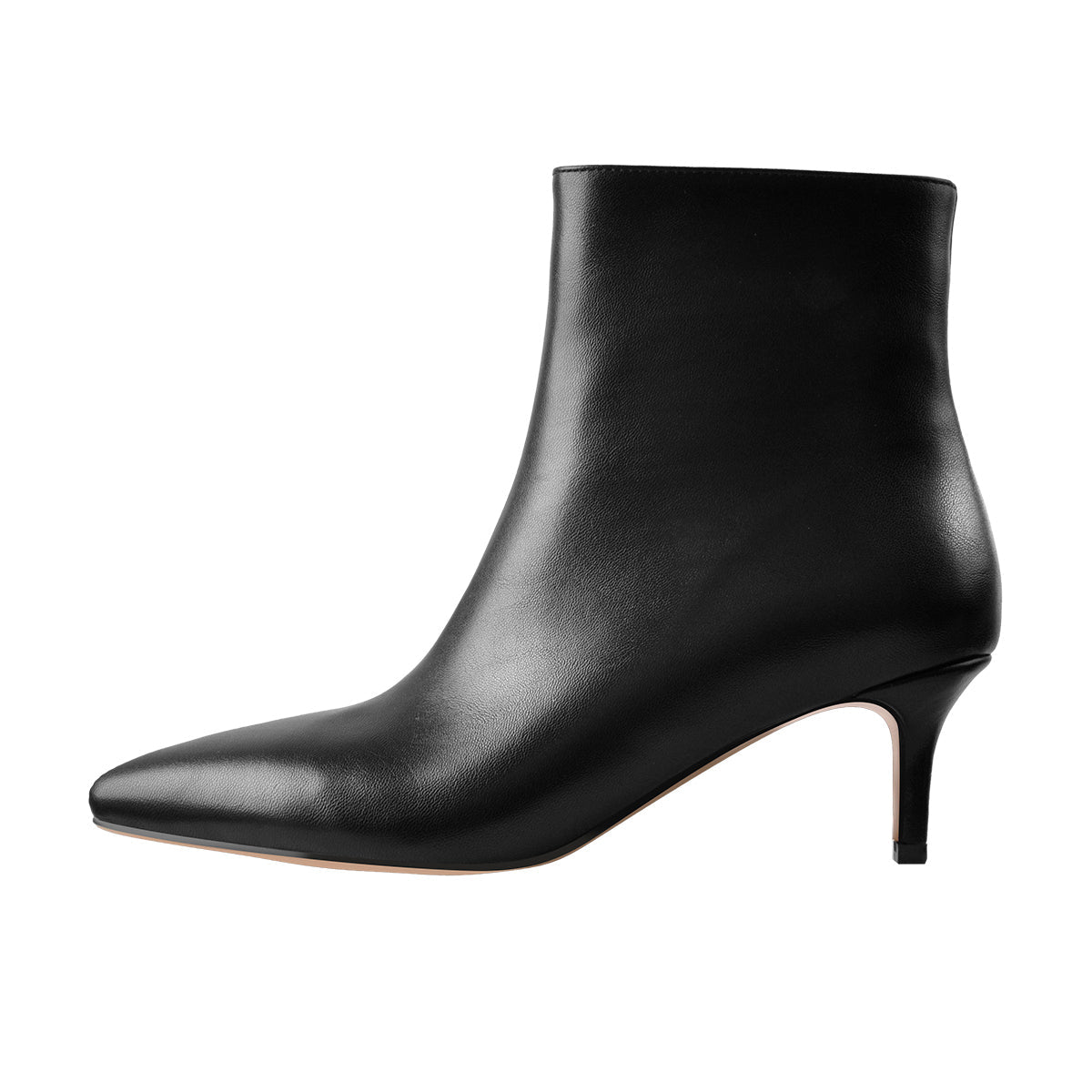 Black Pointed Toe Zipper Kitten Heel Boots - Onlymaker Best Seller