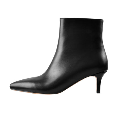 Black Pointed Toe Zipper Kitten Heel Boots - Onlymaker Best Seller