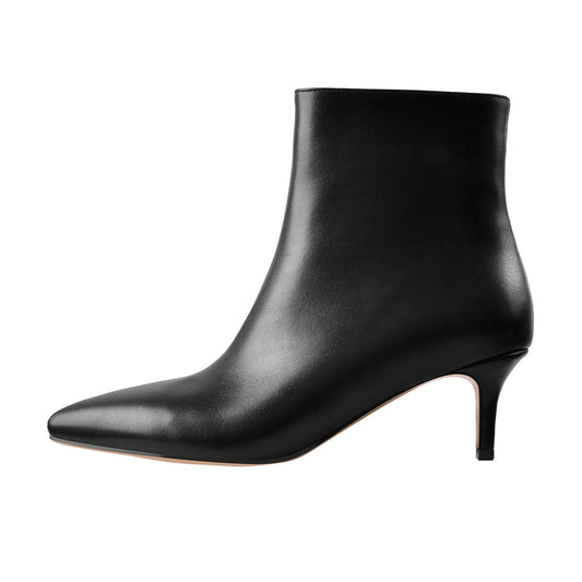 Black Pointed Toe Zipper Kitten Heel Boots - Onlymaker Best Seller