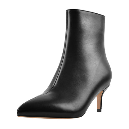 Black Pointed Toe Zipper Kitten Heel Boots - Onlymaker Best Seller