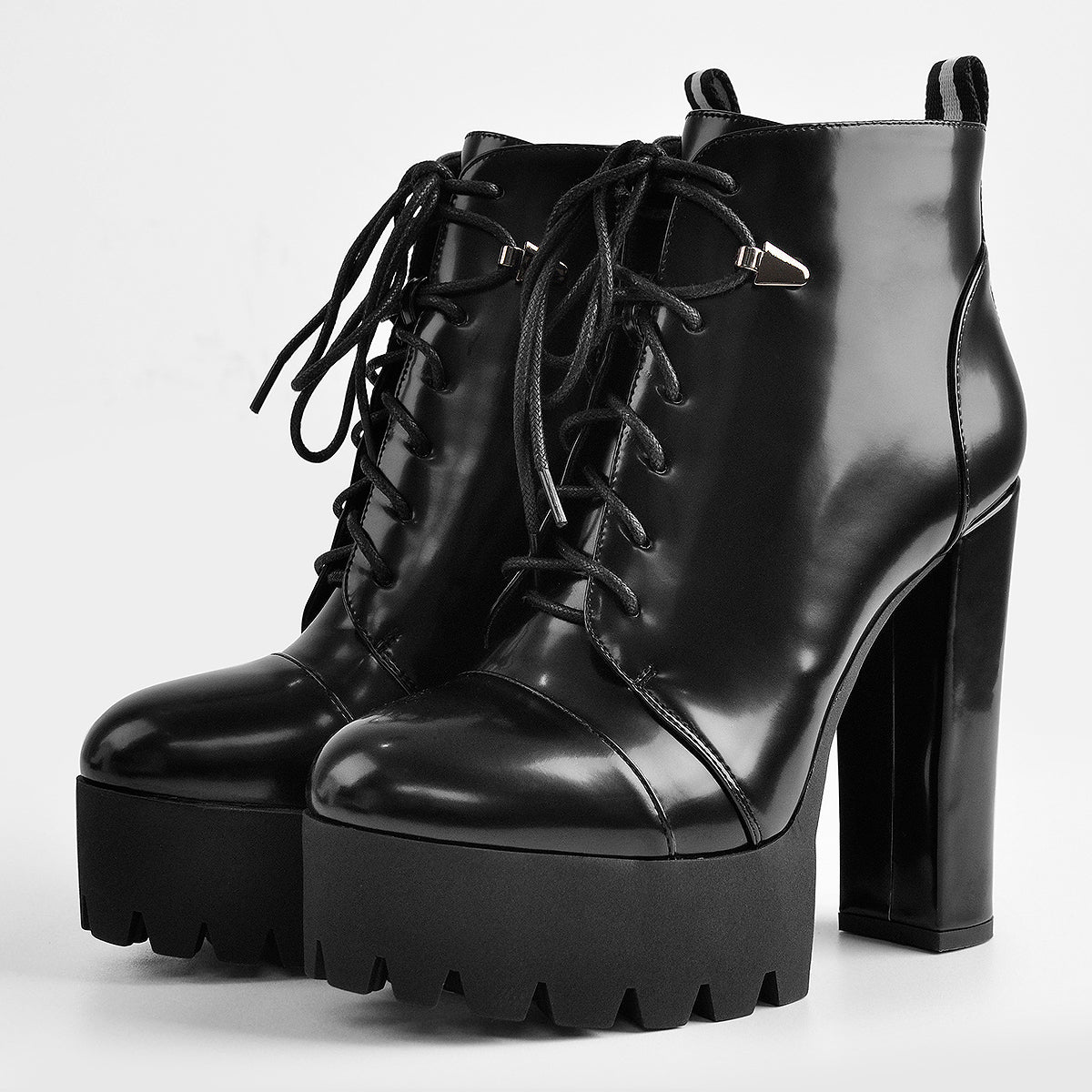 Black Platform Chunky Heels Ankle Boots - Onlymaker Signature