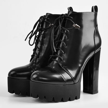 Black Platform Chunky Heels Ankle Boots - Onlymaker Signature