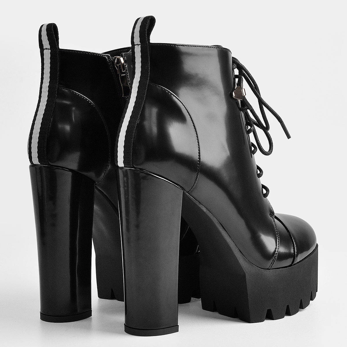 Black Platform Chunky Heels Ankle Boots - Onlymaker Signature