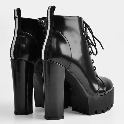Black Platform Chunky Heels Ankle Boots - Onlymaker Signature