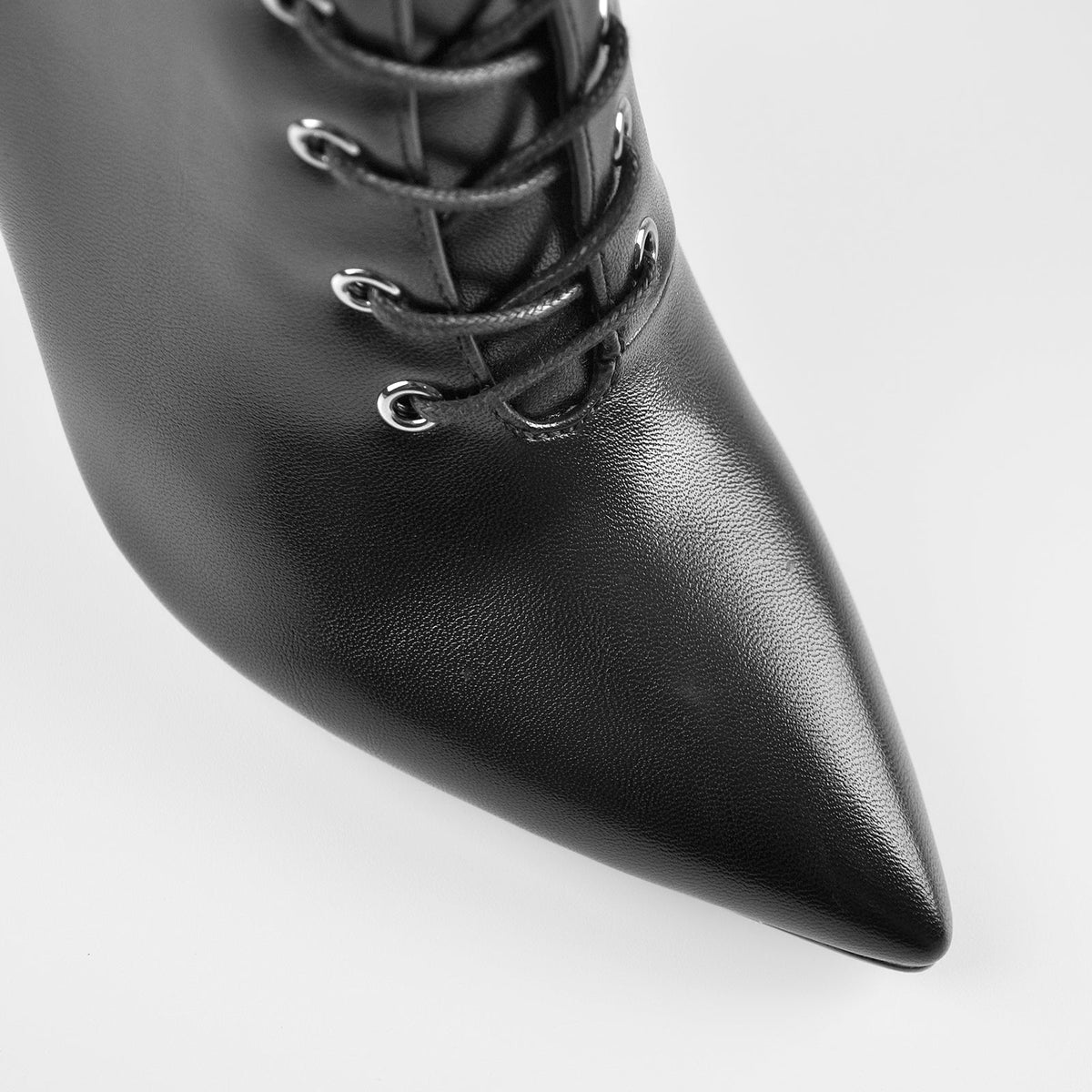 Pointed Toe Black Lace Up Zipper Knee High Chunky Heel Boots - Onlymaker New