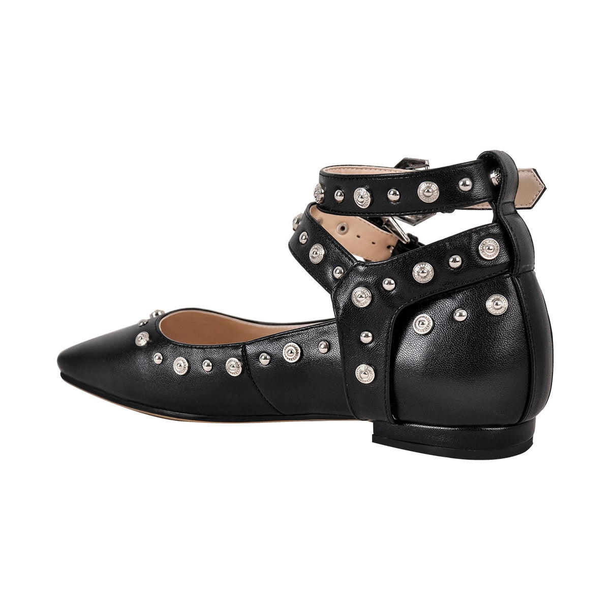 Rivet Square Toe Buckle Ankle Strap Flats - Onlymaker Quality