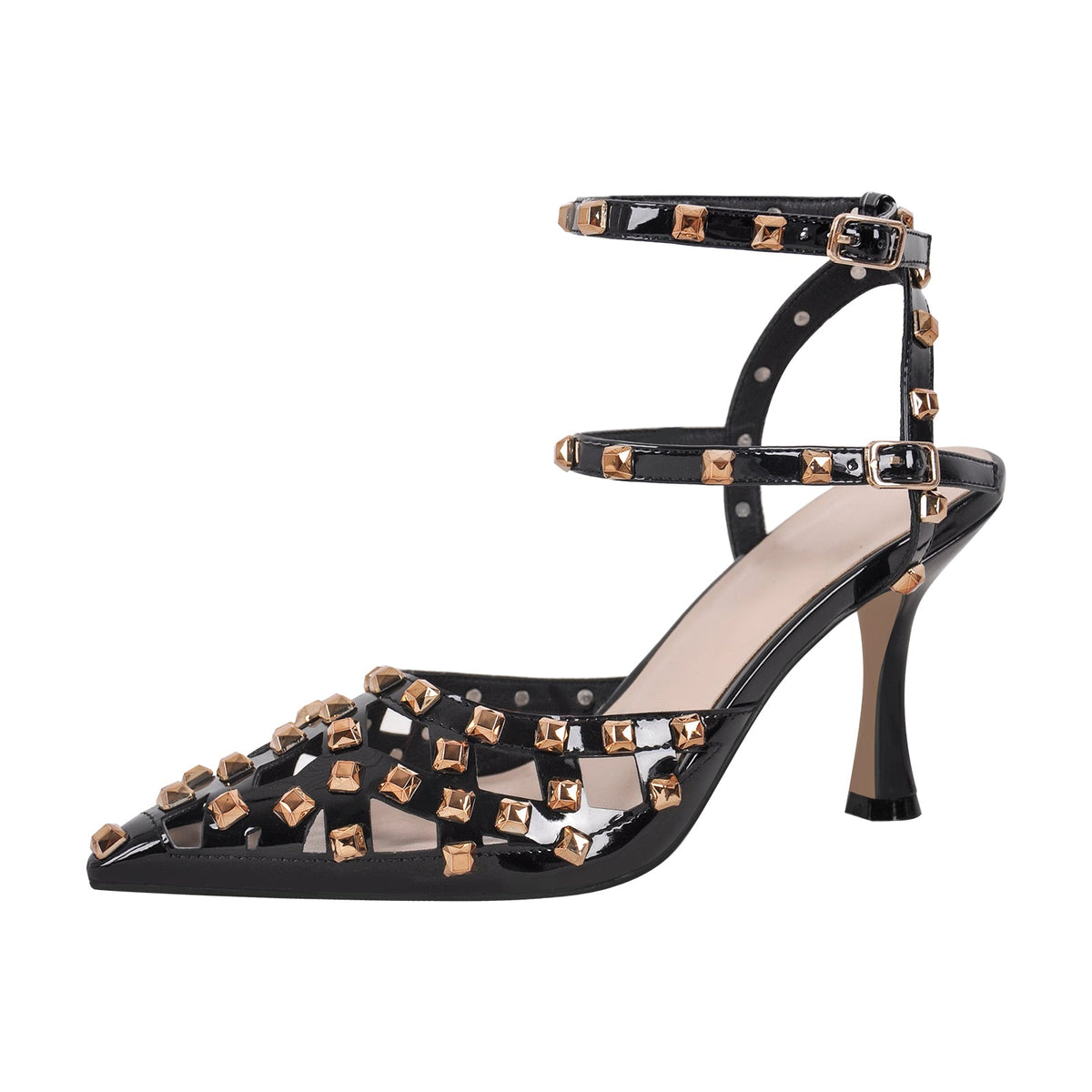 Pointed Toe Ankle Strap Rivet Pumps - Onlymaker Signature