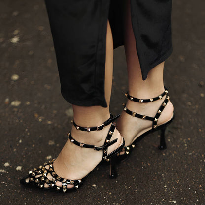 Pointed Toe Ankle Strap Rivet Pumps - Onlymaker Signature