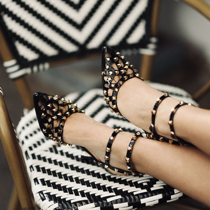 Pointed Toe Ankle Strap Rivet Pumps - Onlymaker Signature