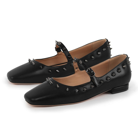 Square Toe Rivet Mary Jane Flats - Onlymaker Smart Buy