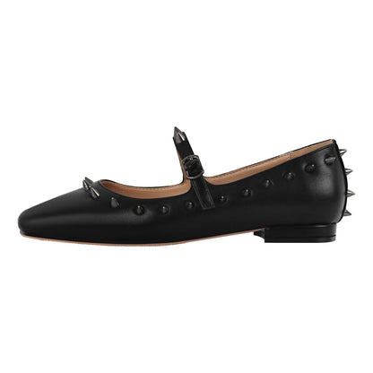 Square Toe Rivet Mary Jane Flats - Onlymaker Smart Buy